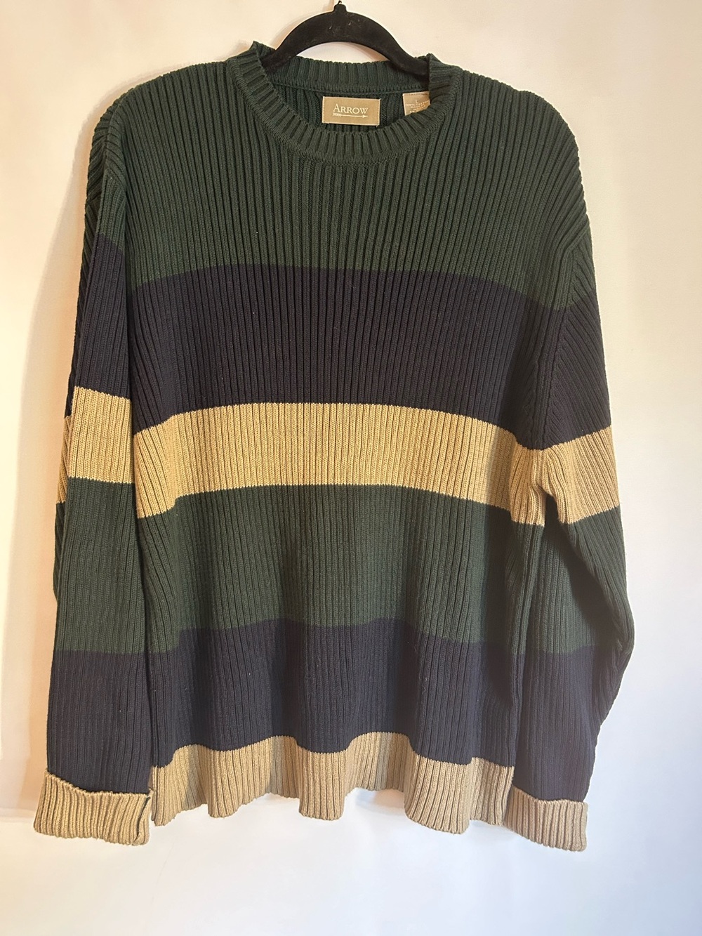 ARROW STRIPPED CREWNECK SWEATER CLASSIC VERTICAL RIBBED KNIT TEXTURE MEN’S L